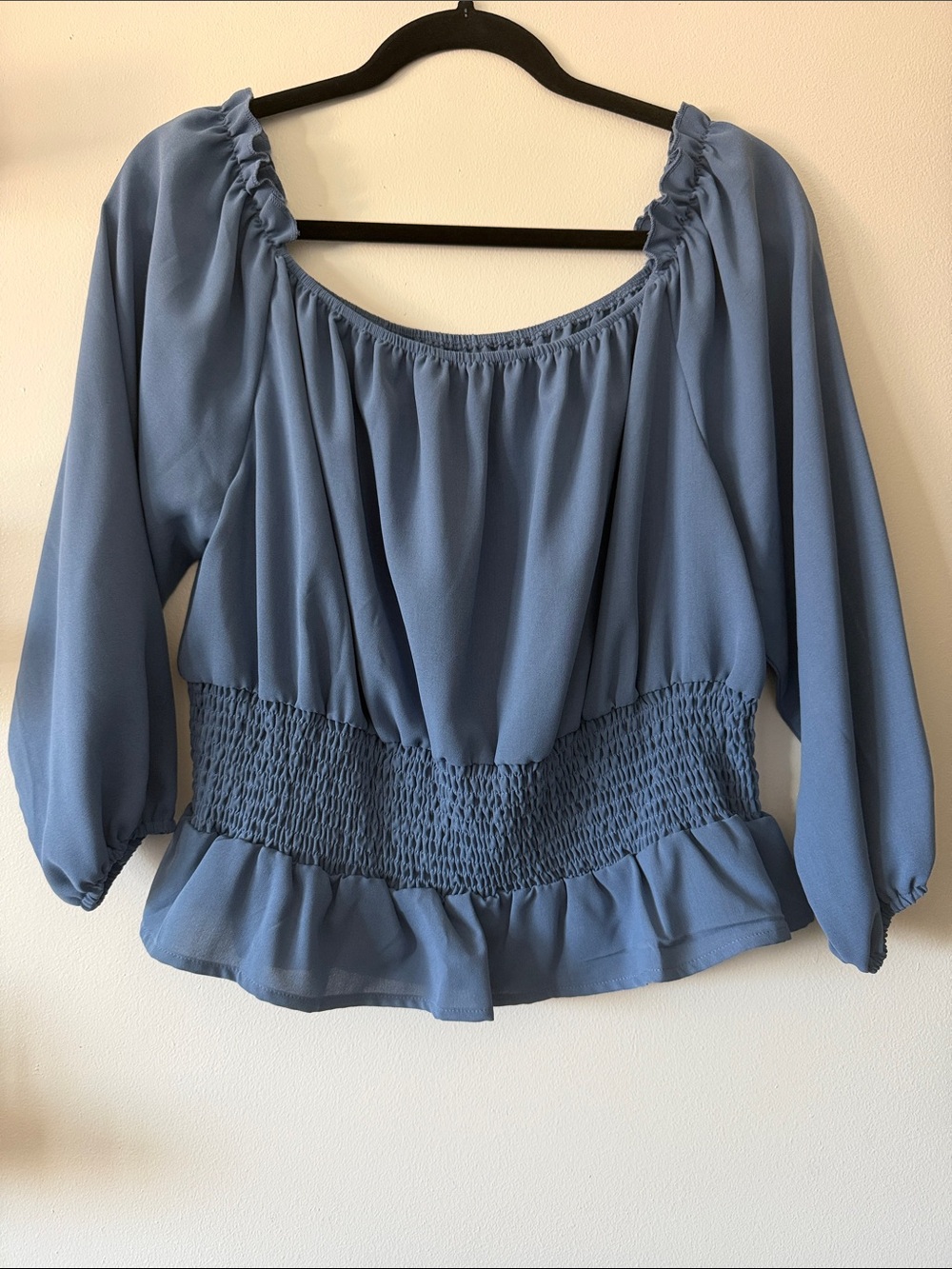 SHEIN|Dusty Blue|Smocked Peasant Top|0XL|EUC